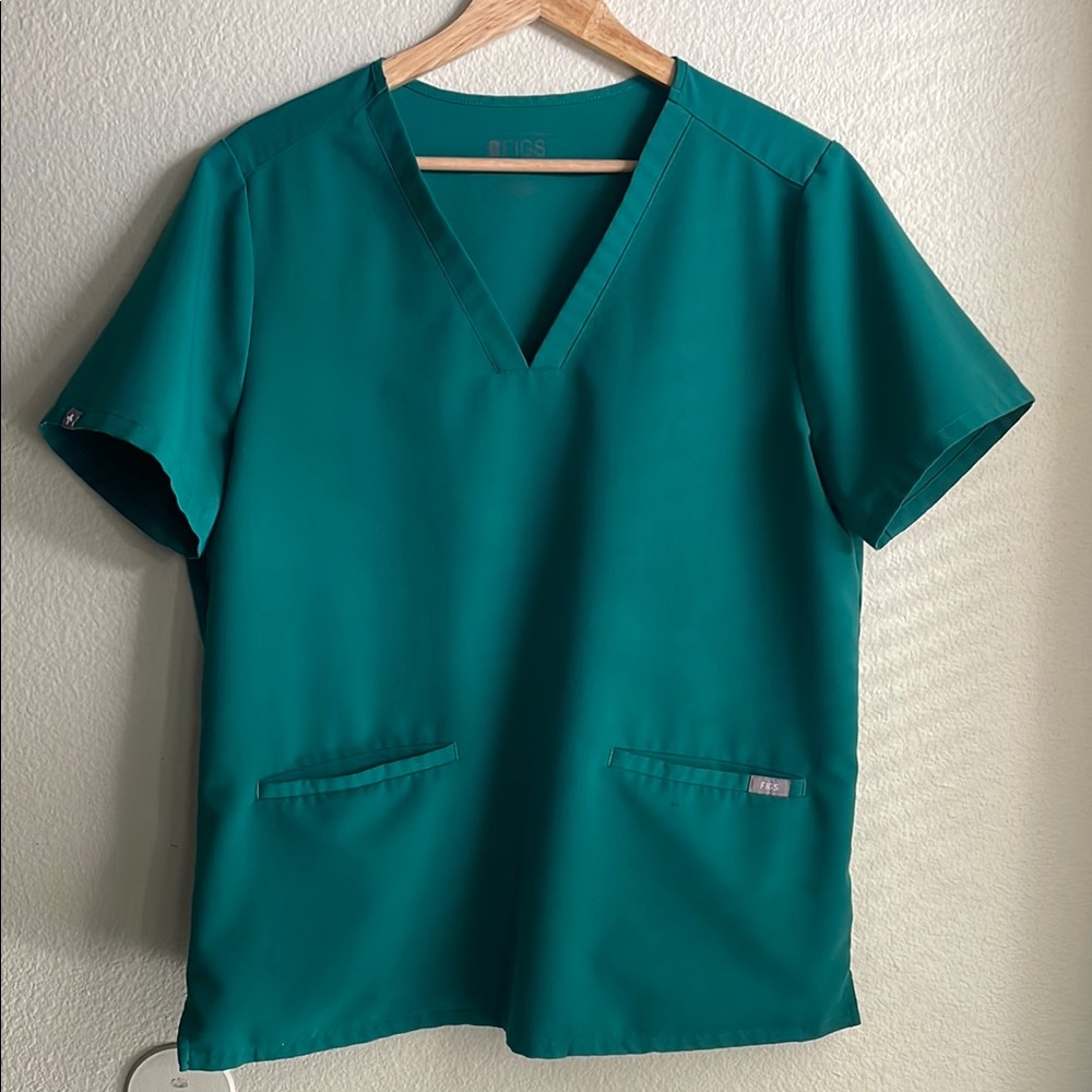 Figs Green V-Neck Short Sleeve Relaxed Top Scrub